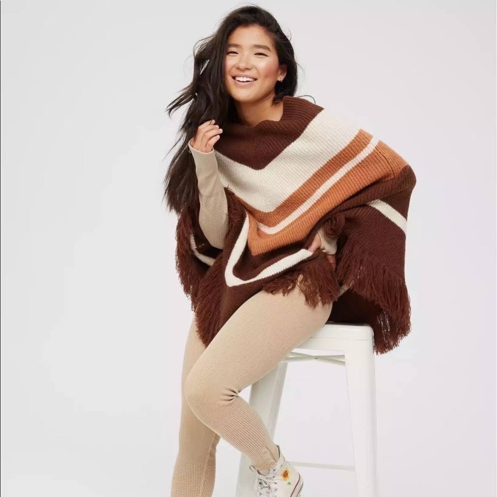 Aerie Offline brown striped poncho
